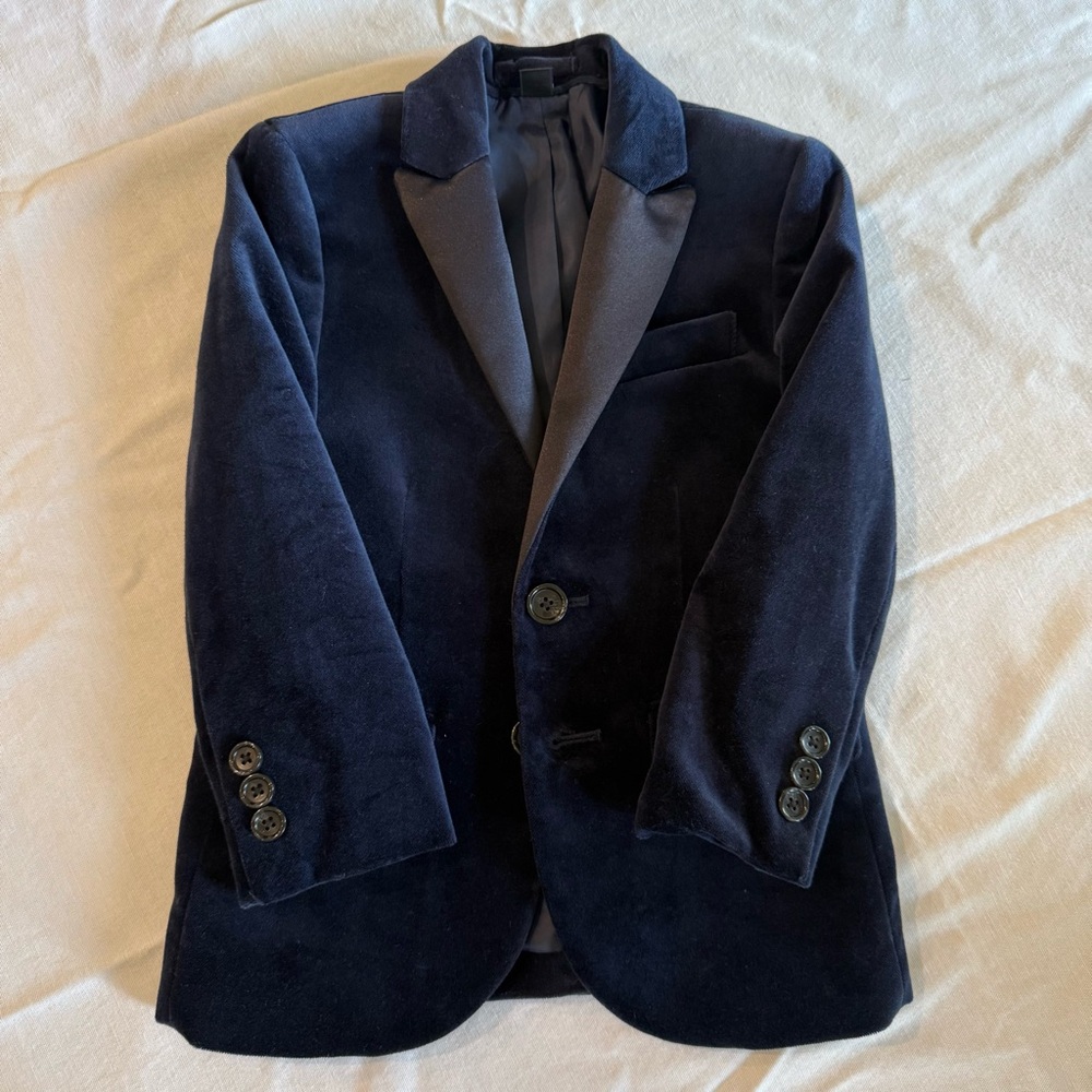 Boys Navy Velvet Blazer